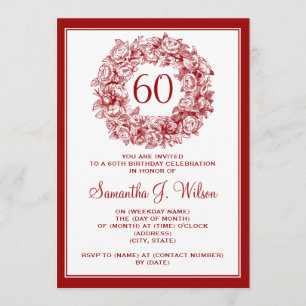 Convite 60th rosas elegantes do vintage do aniversário
