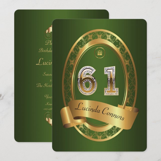 Convite 61ruas, festa de aniversário, elegante cor (Frente/Verso)