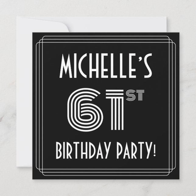 Convite 61st Birthday Party: Art Deco Style w/ Custom Name (Frente)
