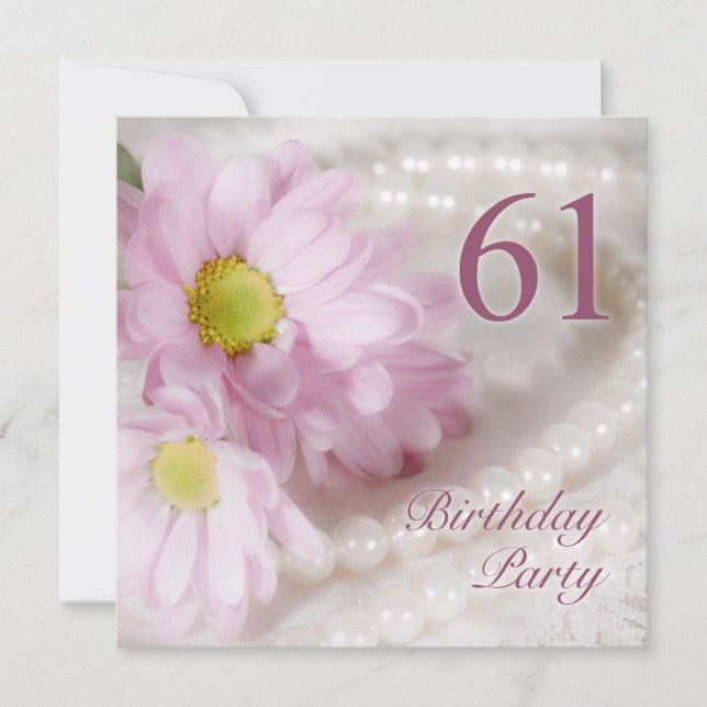 Convite 61st Birthday party invitation with daisies (Frente)