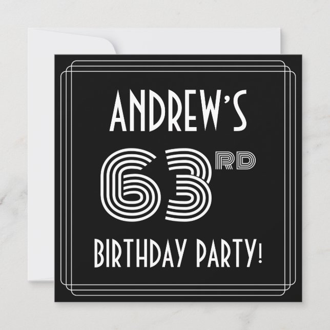 Convite 63rd Birthday Party: Art Deco Style w/ Custom Name (Frente)