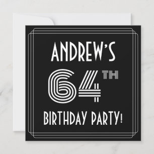 Convite 64th Birthday Party: Art Deco Style w/ Custom Name