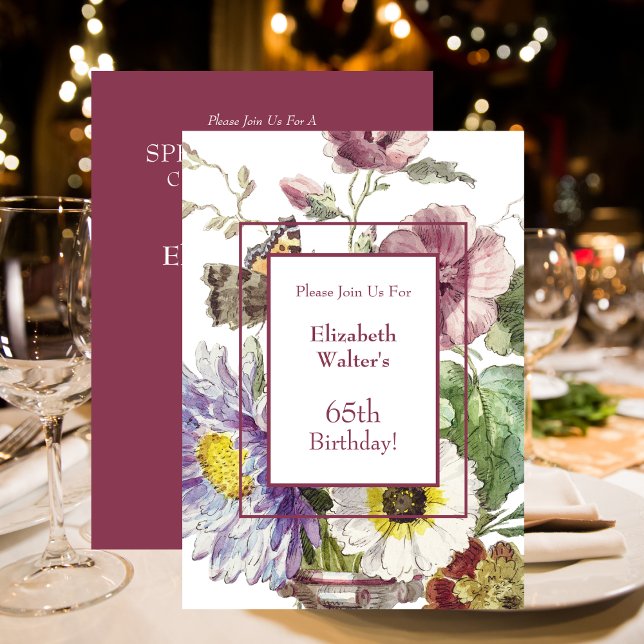 Convite 65ª Festa de aniversário (65th Birthday Party Floral Invitation)