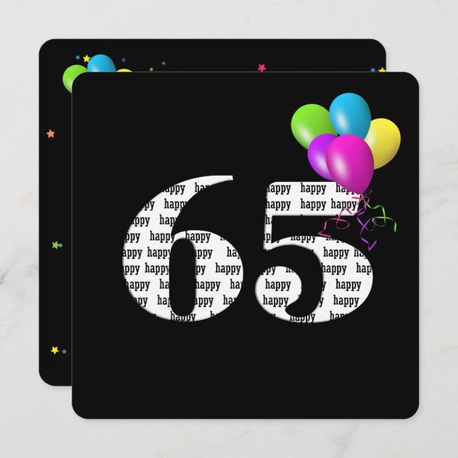 Convite 65ª Festa de aniversário com grupo de balão (Frente/Verso)