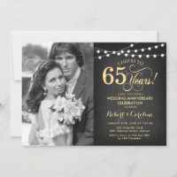 65º Aniversário com Foto - Quadro Negro e Dourado
