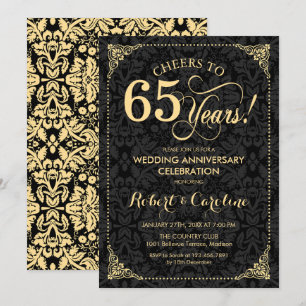 Convite 65º Aniversário de Casamento - Damasco Preto Doura