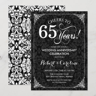 Convite 65º Aniversário de Casamento - Damask Preto Branco