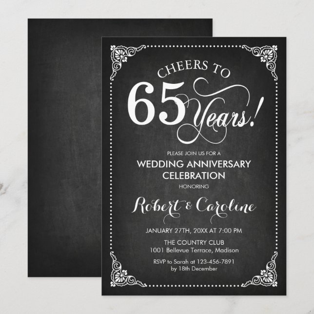 Convite 65º Aniversário de Casamento - Dourado Branco (Frente/Verso)