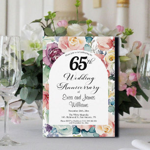 Convite 65º aniversário de casamento Script Elegante Flora