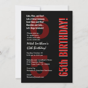 Convite 65.º Aniversário Moderno Modelo Vermelho Branco Ne