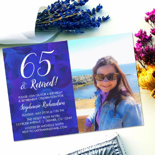 Convite 65 e Aposentado Foto Azul de Aniversário Aposentad