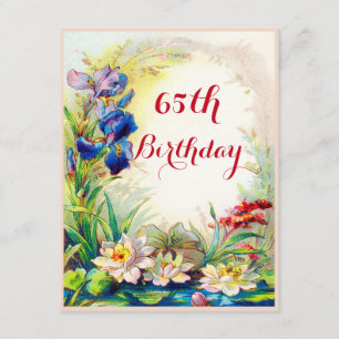 Convite 65.o Aniversário Vintage Waterlily e Iris Flowers