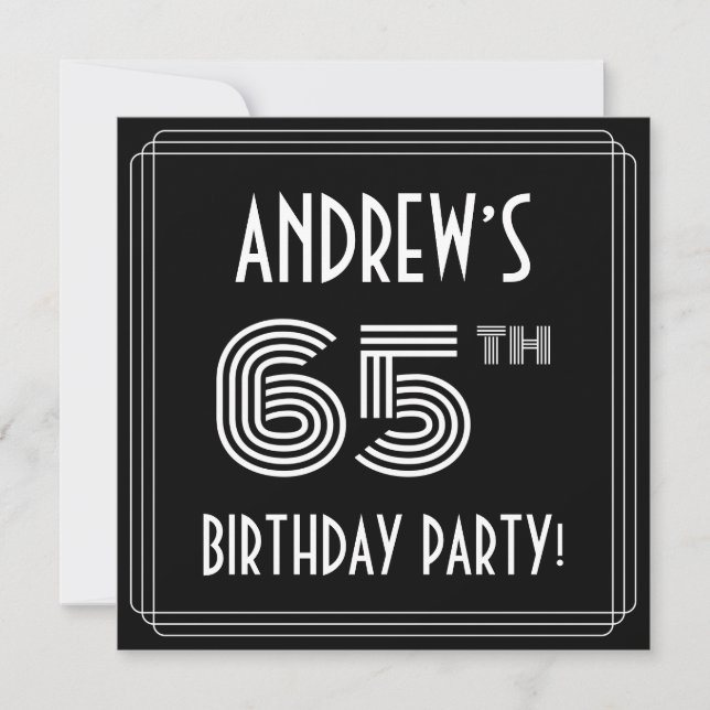 Convite 65th Birthday Party: Art Deco Style w/ Custom Name (Frente)