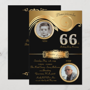 Convite 66º,Homem de aniversário 66º,deco de arte elegante
