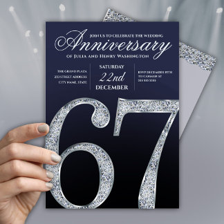 Convite 67º Aniversário Diamante Prata Azul Marinho Modern