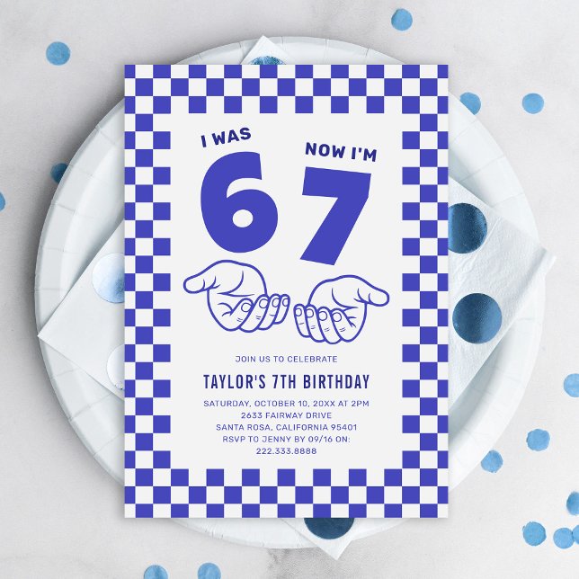 Convite 67 Meme Trend Blue Kids 7th Birthday Party (Criador carregado)