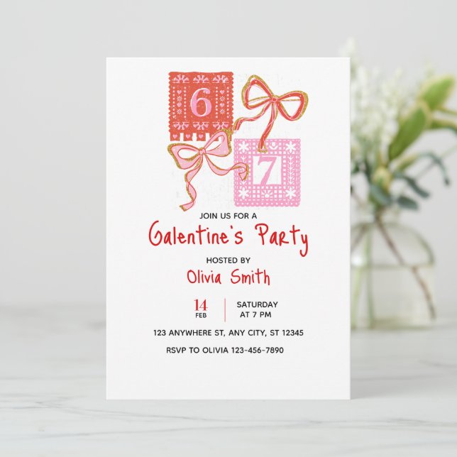 Convite 67 preppy Galentine’s Day invitation, coquette  (Em pé/Frente)