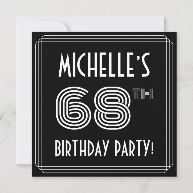 Convite 68th Birthday Party: Art Deco Style w/ Custom Name (Frente)