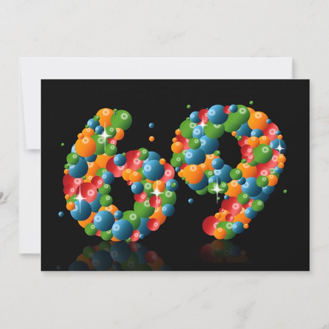 Convite 69ª Festa de aniversário, com bolhas e bolas (Frente)