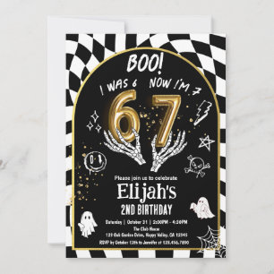 Convite 6 7 Aniversário de 7 anos no Halloween Preto Doura