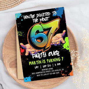 Convite 6 7 Meme Grafite Seis Sete Aniversário
