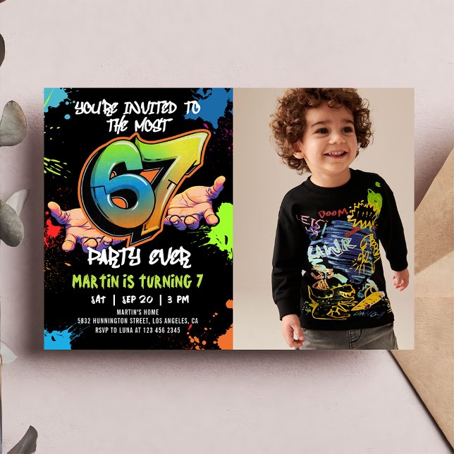 Convite 6 7 Meme Grafite Seis Sete Foto de Aniversário (Criador carregado)