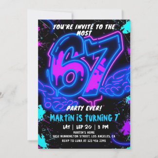 Convite 6 7 Neon Six Seven Birthday Invitation 