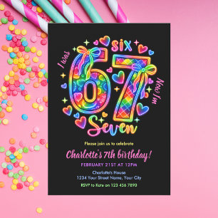 Convite 6 7 Seis Sete Meme Neon Arco-íris Brilho Menina An