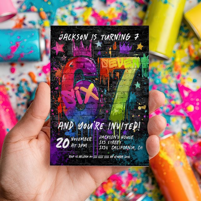 Convite 6 7 Tendência de Meme Aniversário seis sete graffi (6 7 Meme Trend Six Seven Birthday party graffiti Invitation)