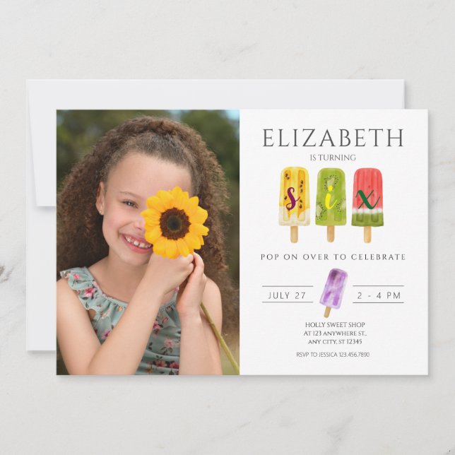 Convite 6 Aniversário de sorvete de picolé de Verão (Frente)