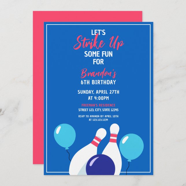 Convite 6 Azul e Vermelho Vibrante - Aniversário (Frente/Verso)