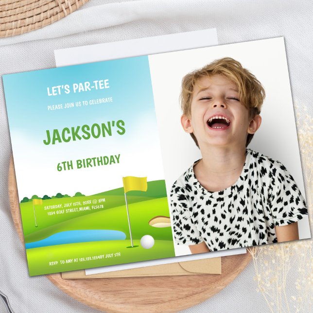 Convite 6 Birthday Golf Invances com foto (6th Birthday Golf Invitations with photo)