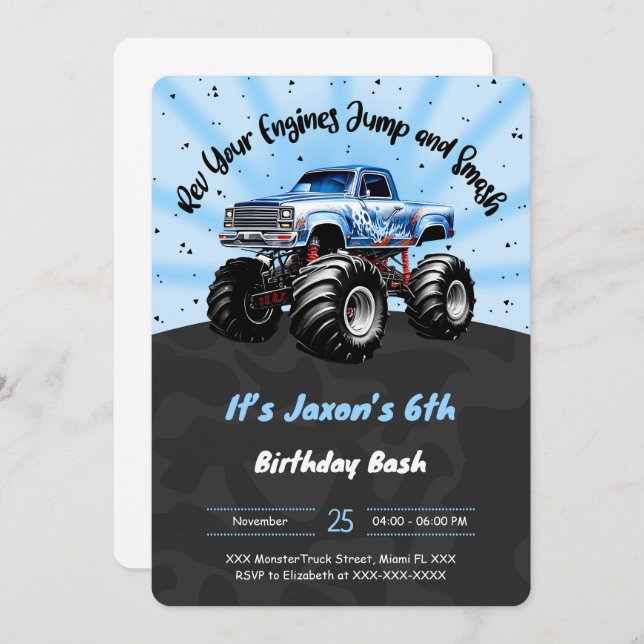 Convite 6 Birthday Monster Truck (Frente/Verso)
