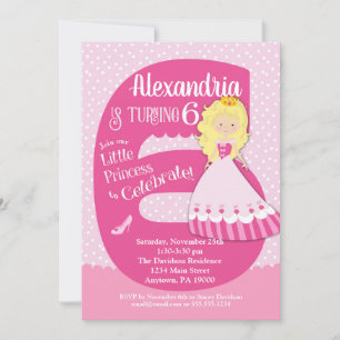 Convite 6 de Aniversário da Princesa Menina Loira