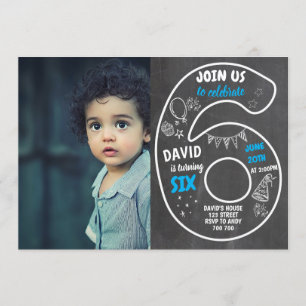 Convite 6 de Aniversário do Menino com o Número de Fotog