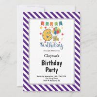 6 de Festa de aniversário moldada por tiras roxas/