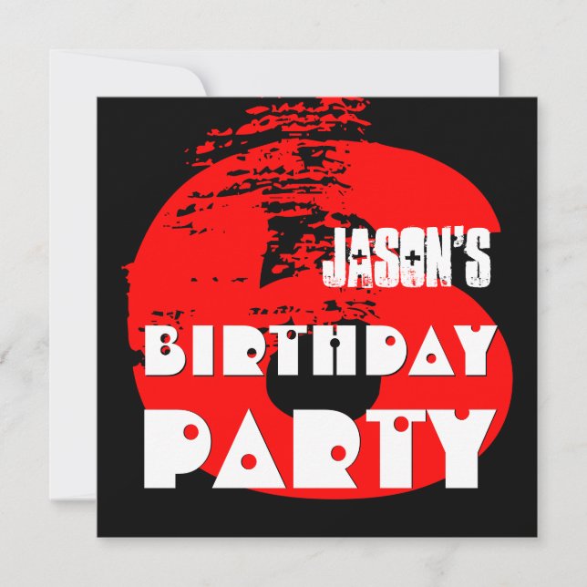 Convite 6 Festa de aniversário Design Grunge De 6 Anos (Frente)