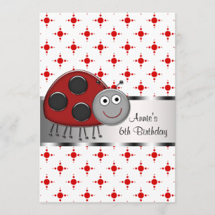 Convite 6 Festa de aniversário Red Ladybug Girls