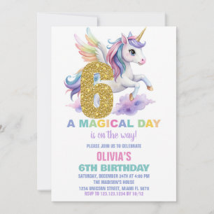 Convite 6 Rainbow Unicorn Aniversário Voa