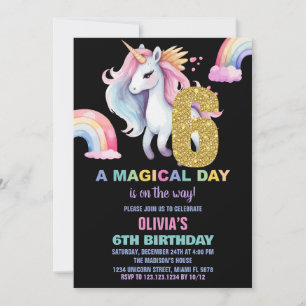 Convite 6 Rainbow Unicorn Birthday Invisions watercolo