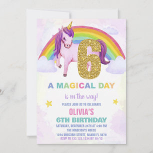 Convite 6 Rainbow Unicorn - Nuvem de Aniversário