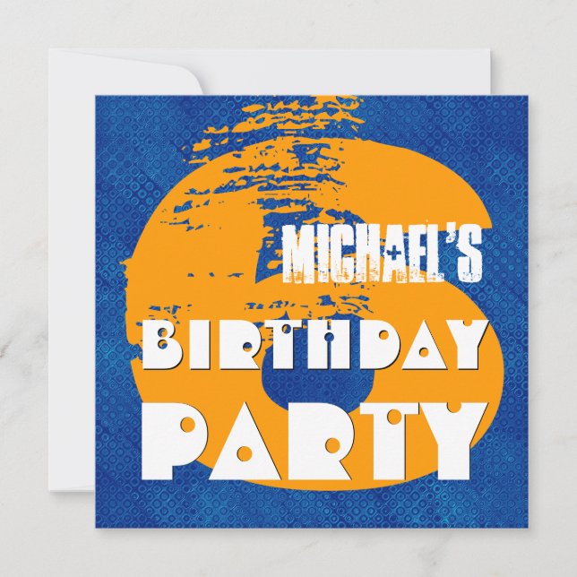 Convite 6o Design do Grunge da criança de 6 anos da festa (Frente)