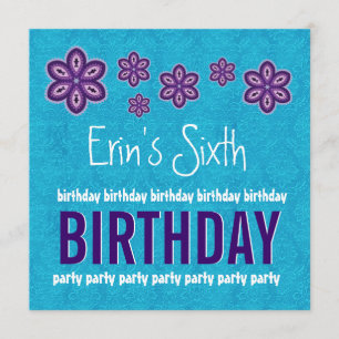 Convite 6o Nome roxo do costume das flores e das estrelas