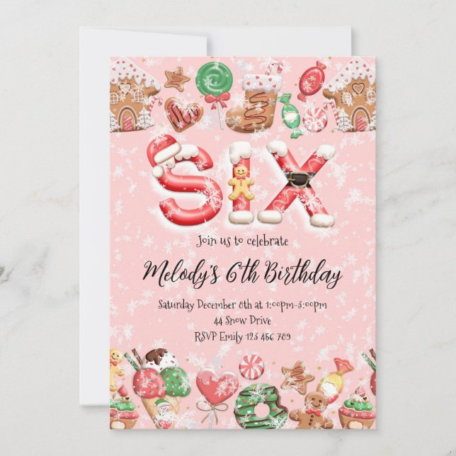 Convite 6th Birthday Christmas Party Invitation (Frente)