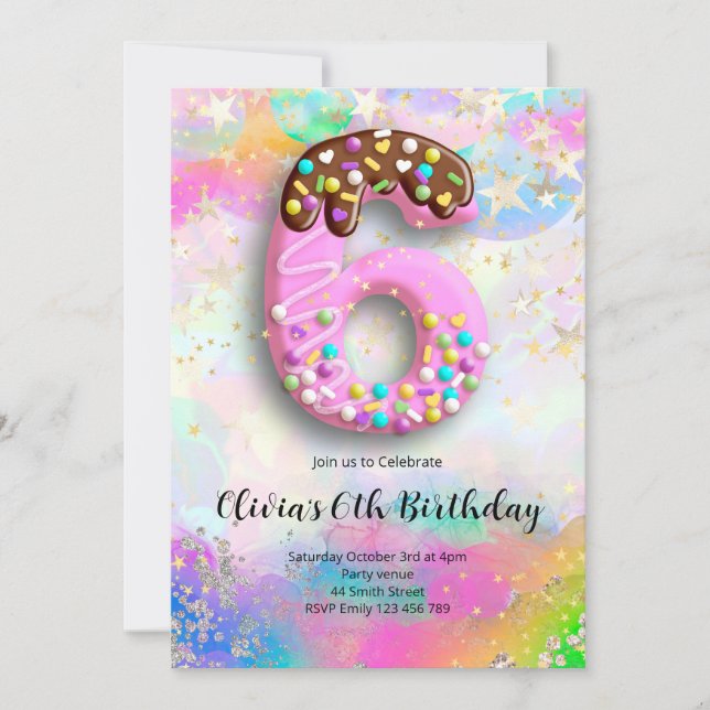 Convite 6th Birthday Girls Invitation (Frente)