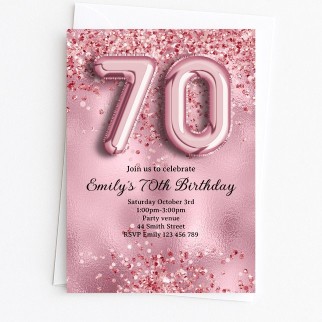 Convite 70º Aniversário Brilho Rosa (Criador carregado)