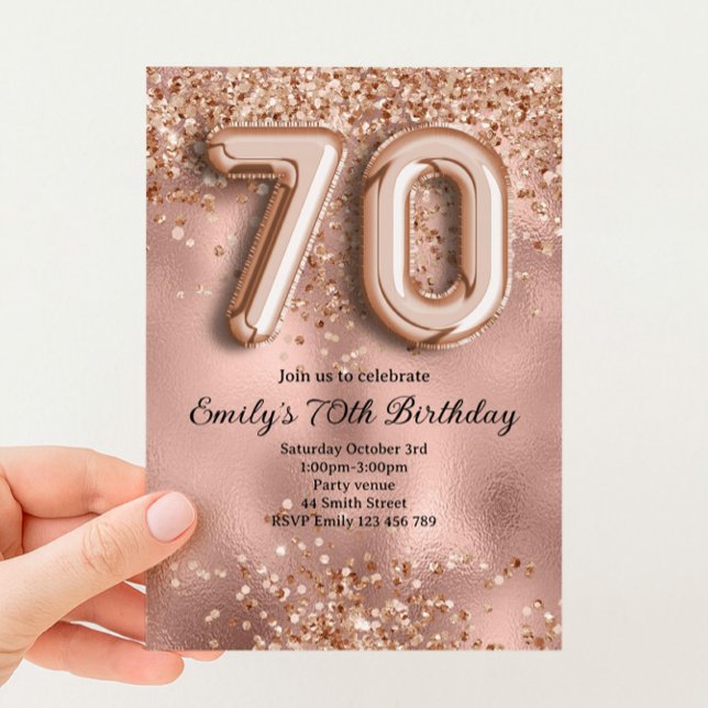 Convite 70º Aniversário Brilho Rosa Dourado (Criador carregado)