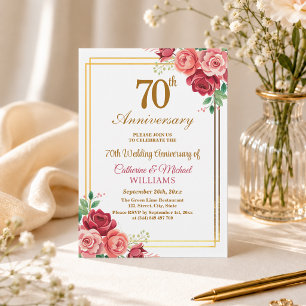 Convite 70º Aniversário de Casamento Moldura Dourada Flora