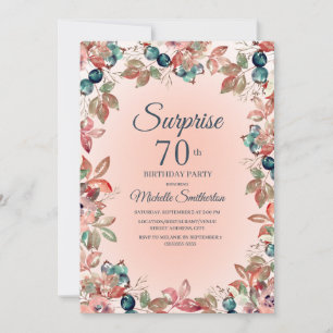 Convite 70º Aniversário Surpresa Mulheres Rosa Verde Flora