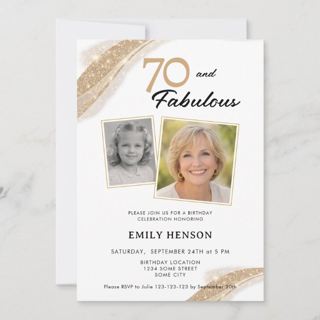 Convite 70 and Fabulous Gold 2 Photo Birthday (Frente)